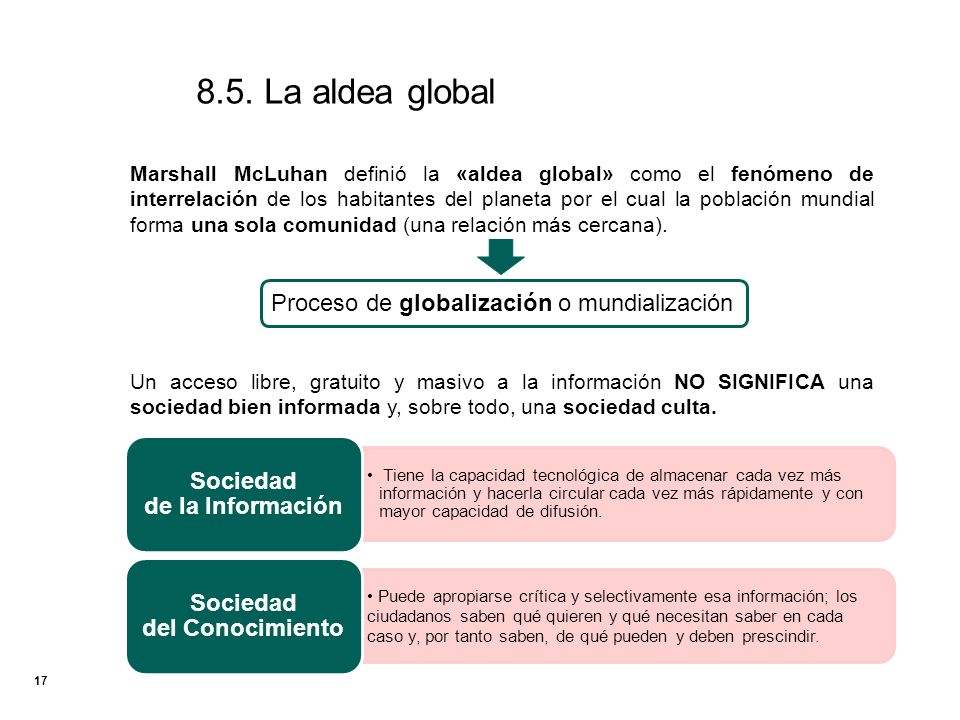 8.5. La aldea global Ventajas y oportunidades de las TIC