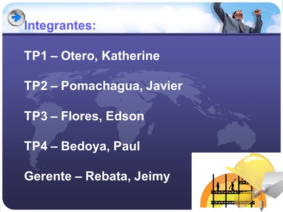 Integrantes: TP1 – Otero, Katherine TP2 – Pomachagua, Javier TP3 – Flores, Edson TP4 – Bedoya, Paul Gerente – Rebata, Jeimy