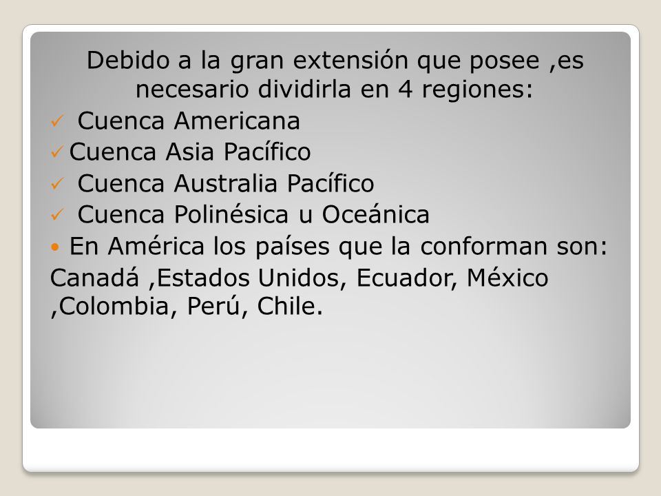 Debido a la gran extensión que posee ,es necesario dividirla en 4 regiones: