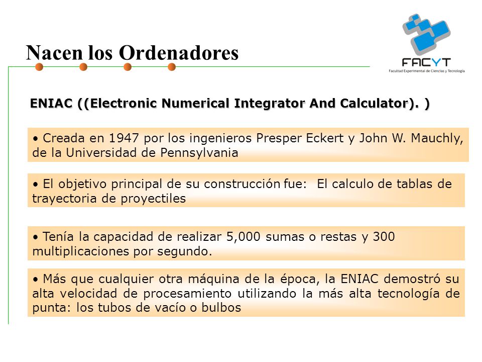 Nacen los Ordenadores ENIAC ((Electronic Numerical Integrator And Calculator). )