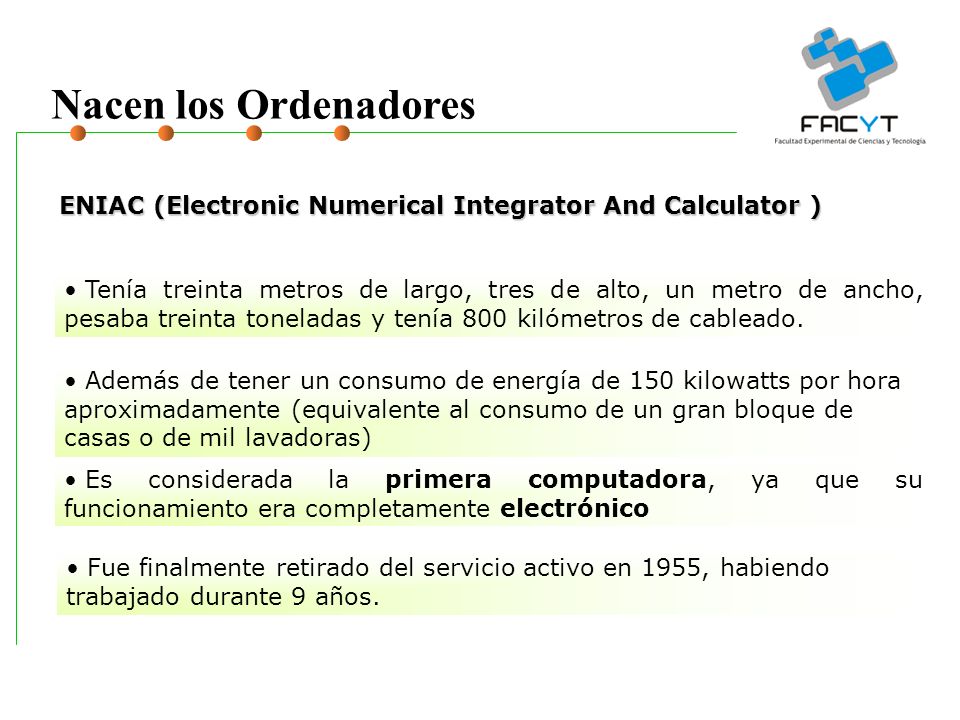 Nacen los Ordenadores ENIAC (Electronic Numerical Integrator And Calculator )