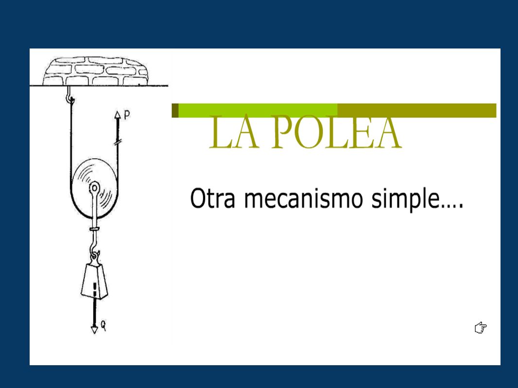 LAS POLEAS Una polea es simplemente una rueda con una hendidura en la llanta. Su funcionamiento es silencioso.