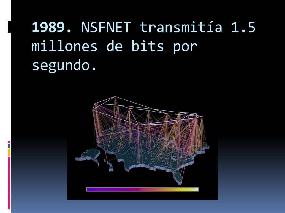 1989. NSFNET transmitía 1.5 millones de bits por segundo.