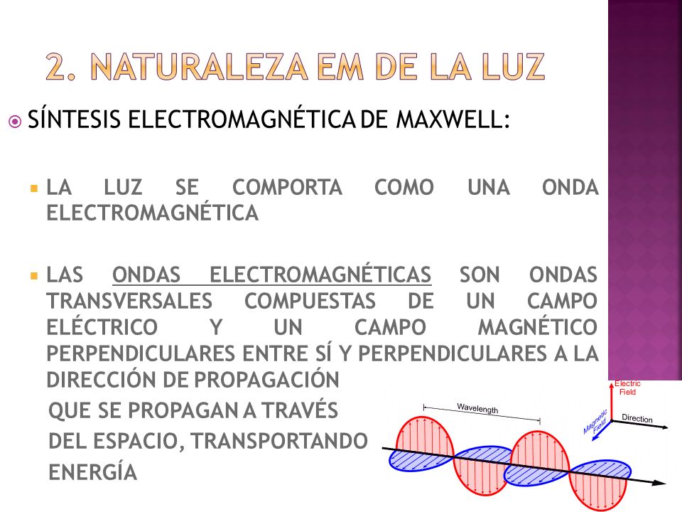 2. Naturaleza em de la luz SÍNTESIS ELECTROMAGNÉTICA DE MAXWELL: