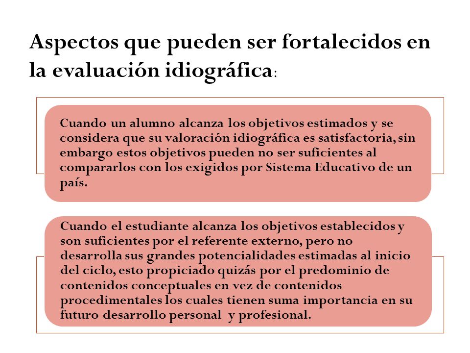 Aspectos que pueden ser fortalecidos en la evaluación idiográfica:
