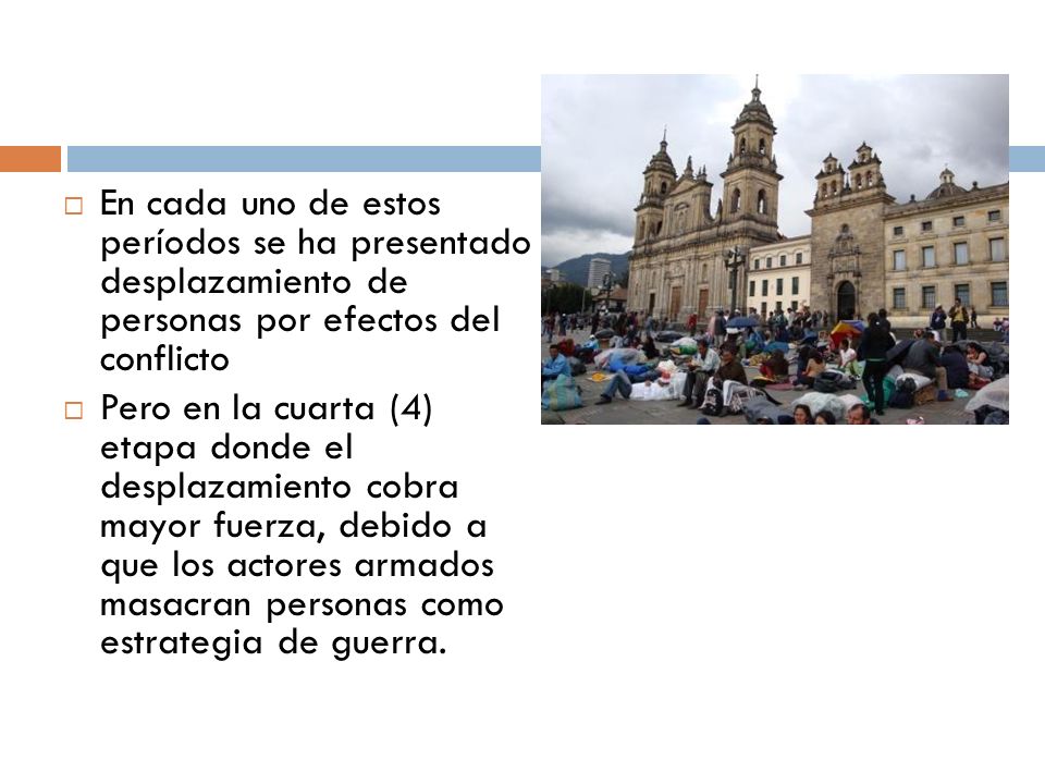 En cada uno de estos períodos se ha presentado desplazamiento de personas por efectos del conflicto