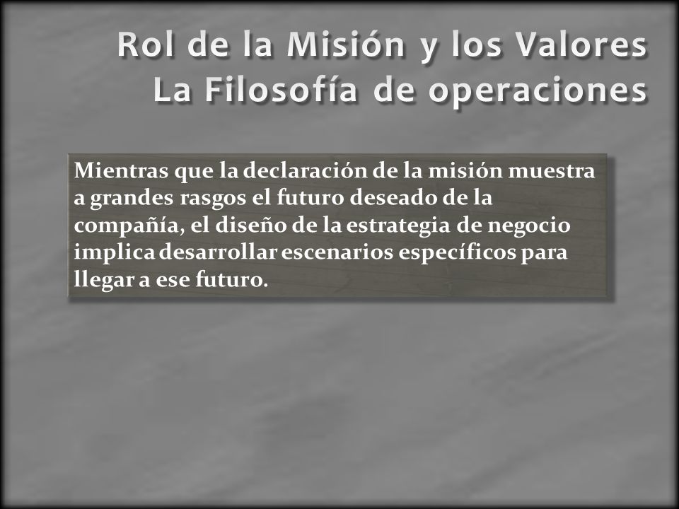 Rol de la Misión y los Valores La Filosofía de operaciones