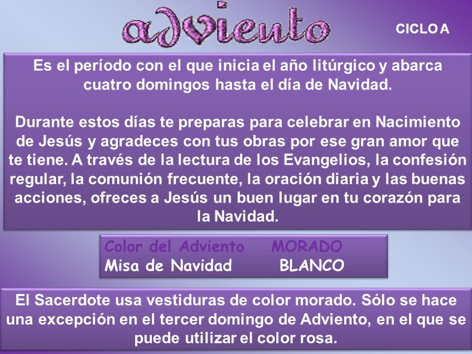 Color del Adviento MORADO Misa de Navidad BLANCO