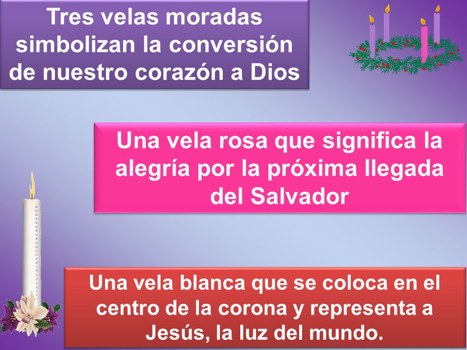 Tres velas moradas simbolizan la conversión de nuestro corazón a Dios