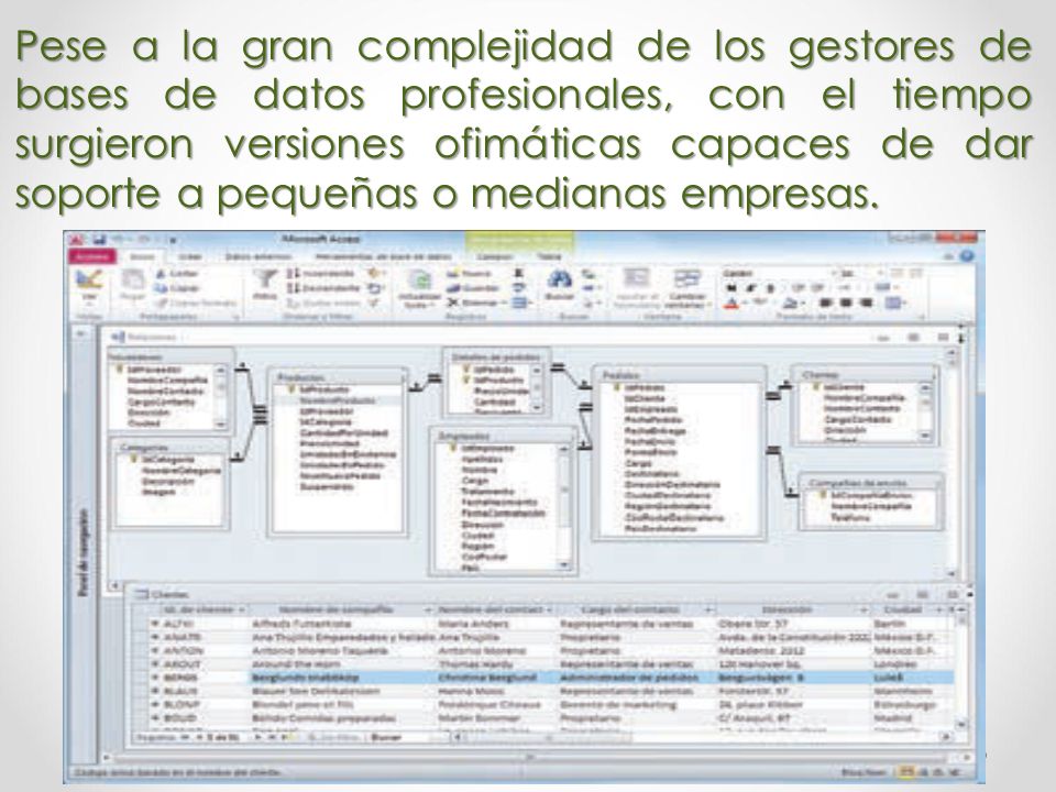 Pese a la gran complejidad de los gestores de bases de datos profesionales, con el tiempo surgieron versiones ofimáticas capaces de dar soporte a pequeñas o medianas empresas.