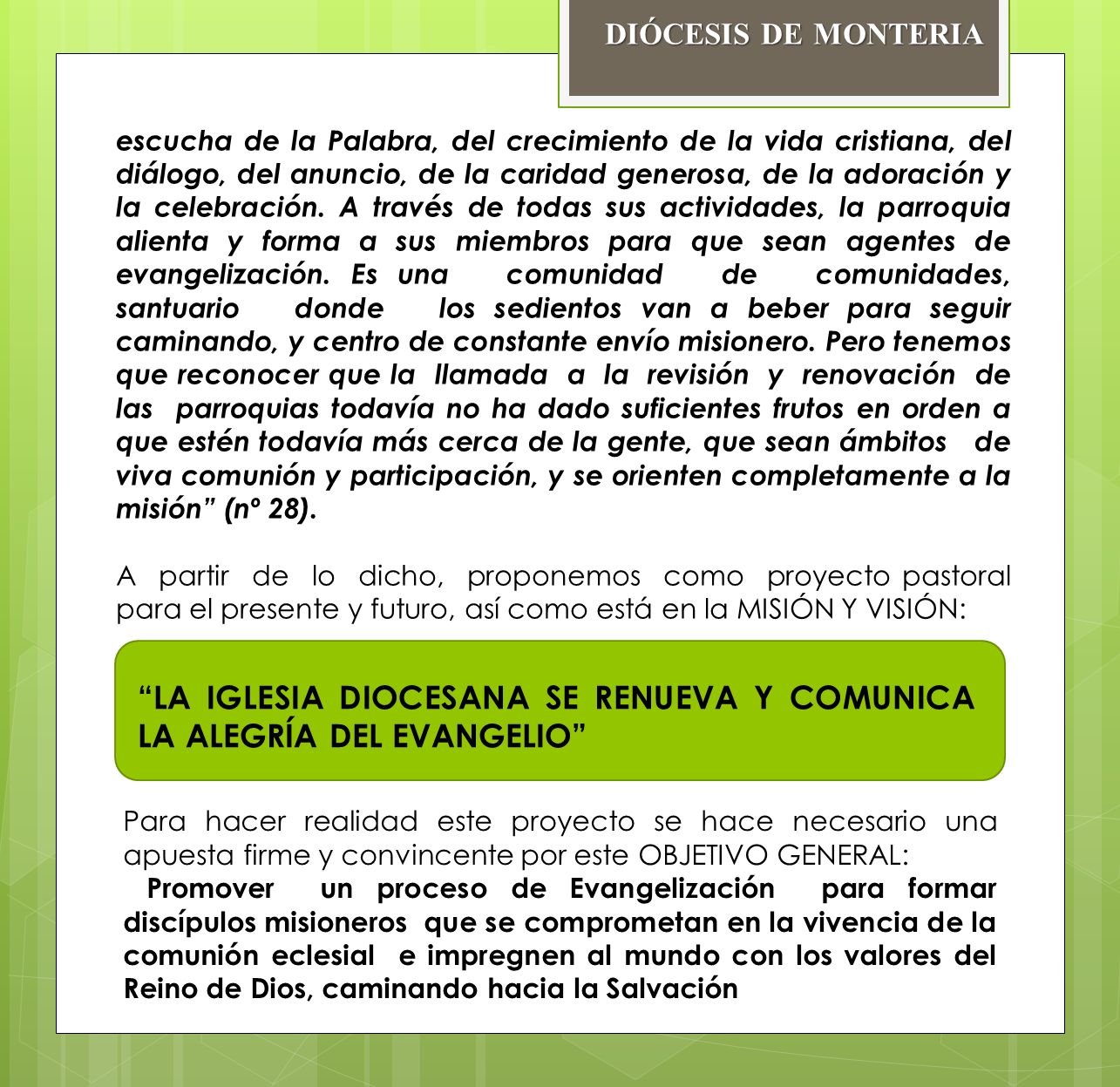 LA IGLESIA DIOCESANA SE RENUEVA Y COMUNICA LA ALEGRÍA DEL EVANGELIO
