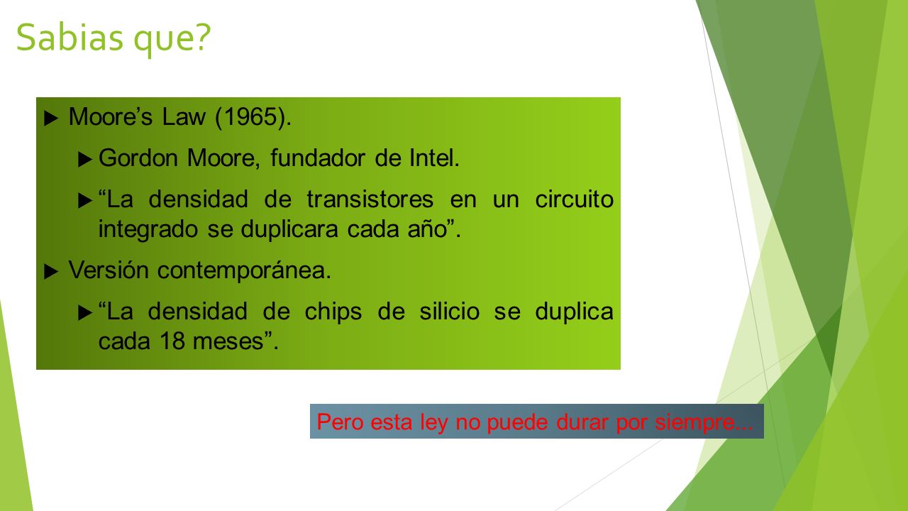 Sabias que Moore’s Law (1965). Gordon Moore, fundador de Intel.