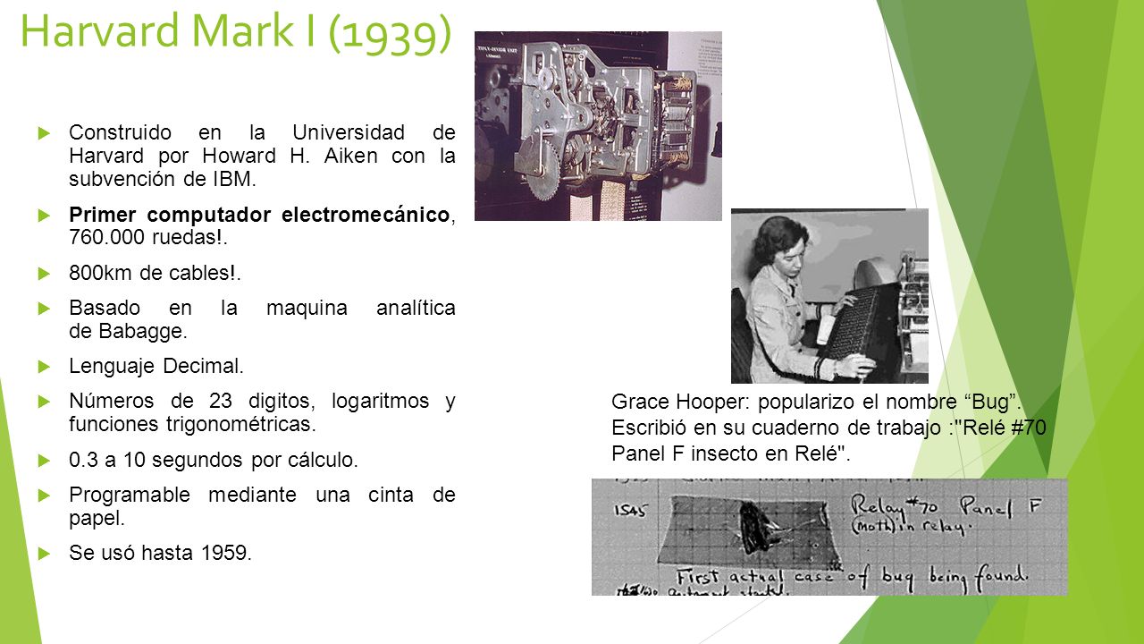 Harvard Mark I (1939) Construido en la Universidad de Harvard por Howard H. Aiken con la subvención de IBM.