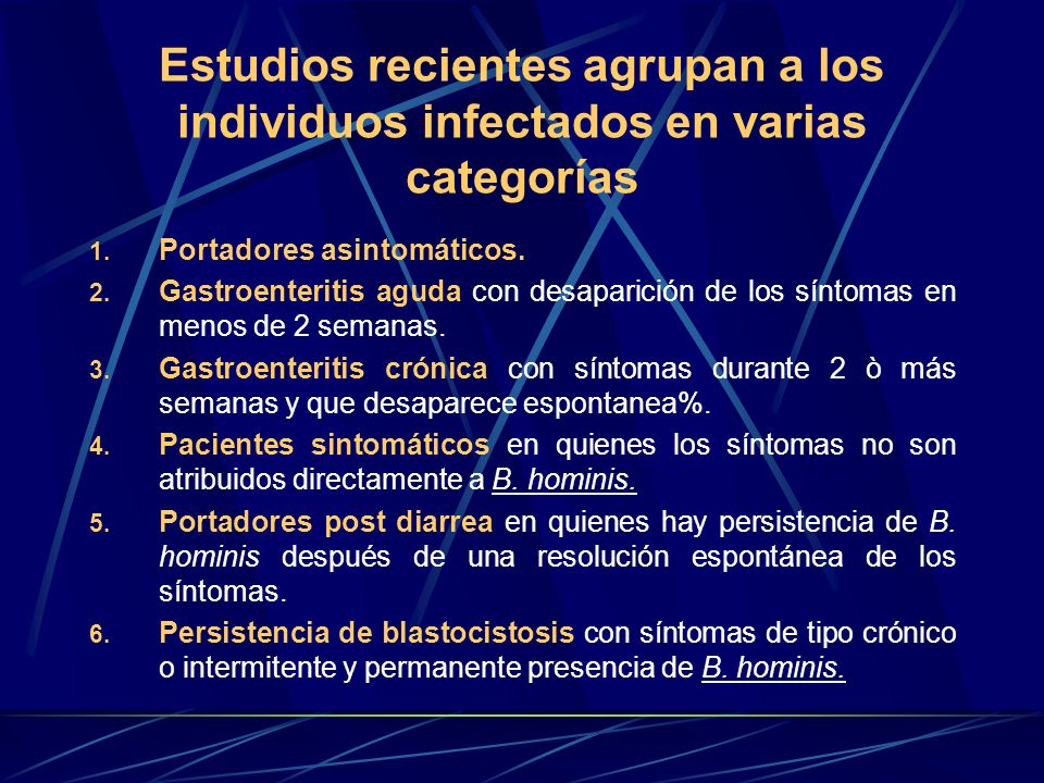 Estudios recientes agrupan a los individuos infectados en varias categorías
