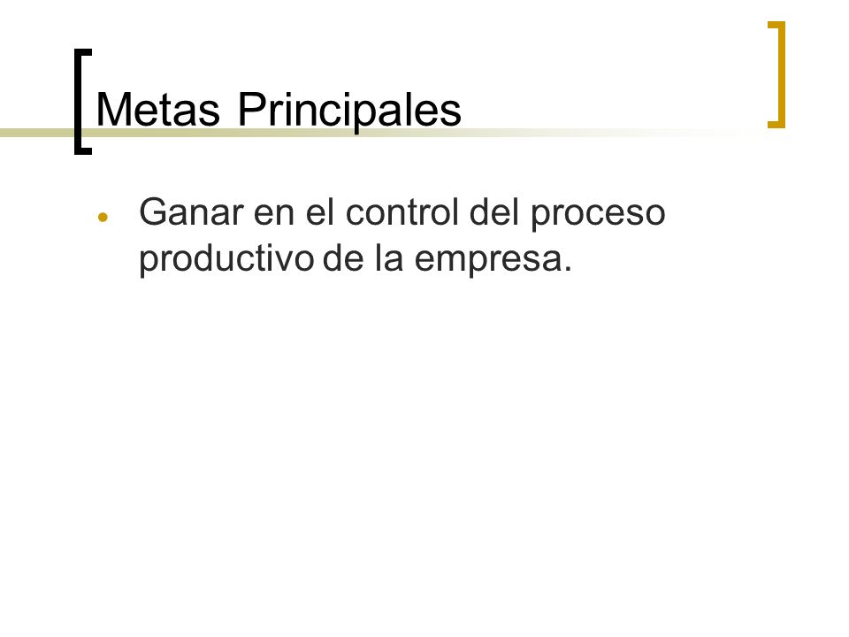 Metas Principales Ganar en el control del proceso productivo de la empresa.