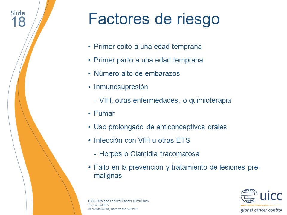 Factores de riesgo 18 Slide Primer coito a una edad temprana