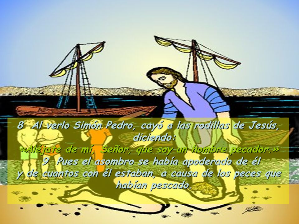8 Al verlo Simón Pedro, cayó a las rodillas de Jesús, diciendo: