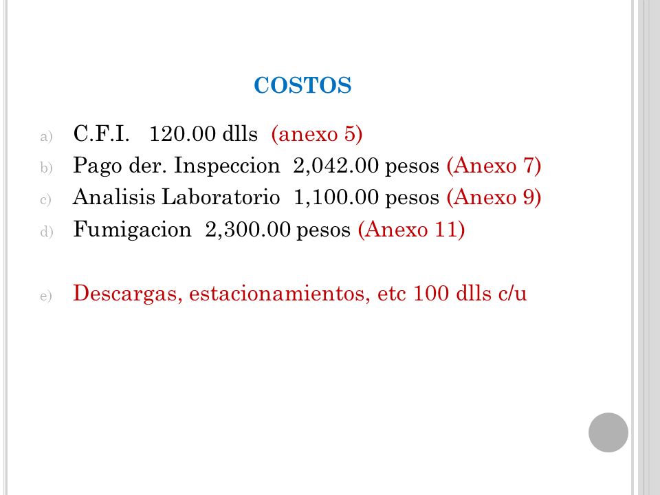 costos C.F.I dlls (anexo 5)