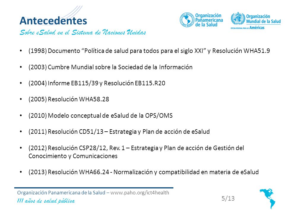 Antecedentes Sobre eSalud en el Sistema de Naciones Unidas 5/13