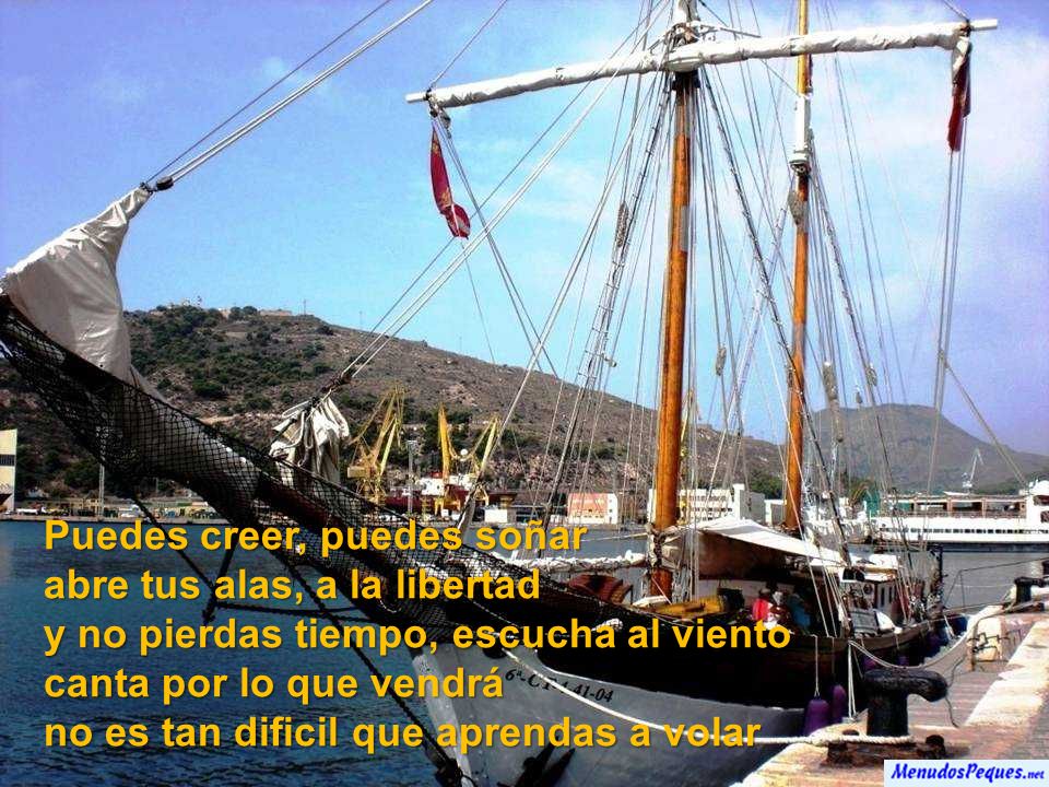 Puedes creer, puedes soñar abre tus alas, a la libertad y no pierdas tiempo, escucha al viento canta por lo que vendrá no es tan dificil que aprendas a volar