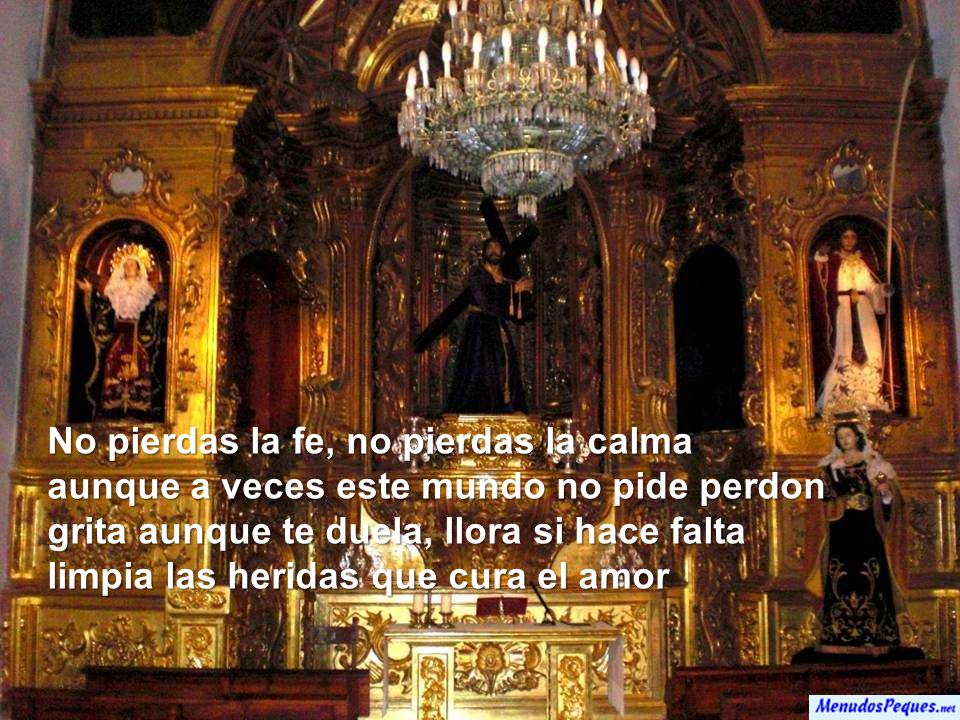 No pierdas la fe, no pierdas la calma aunque a veces este mundo no pide perdon grita aunque te duela, llora si hace falta limpia las heridas que cura el amor