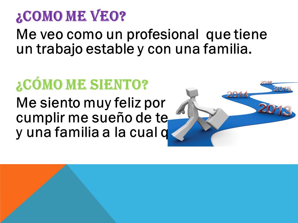 ¿Como me veo. Me veo como un profesional que tiene un trabajo estable y con una familia.