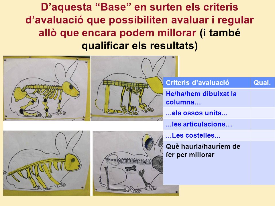 D’aquesta Base en surten els criteris d’avaluació que possibiliten avaluar i regular allò que encara podem millorar (i també qualificar els resultats)