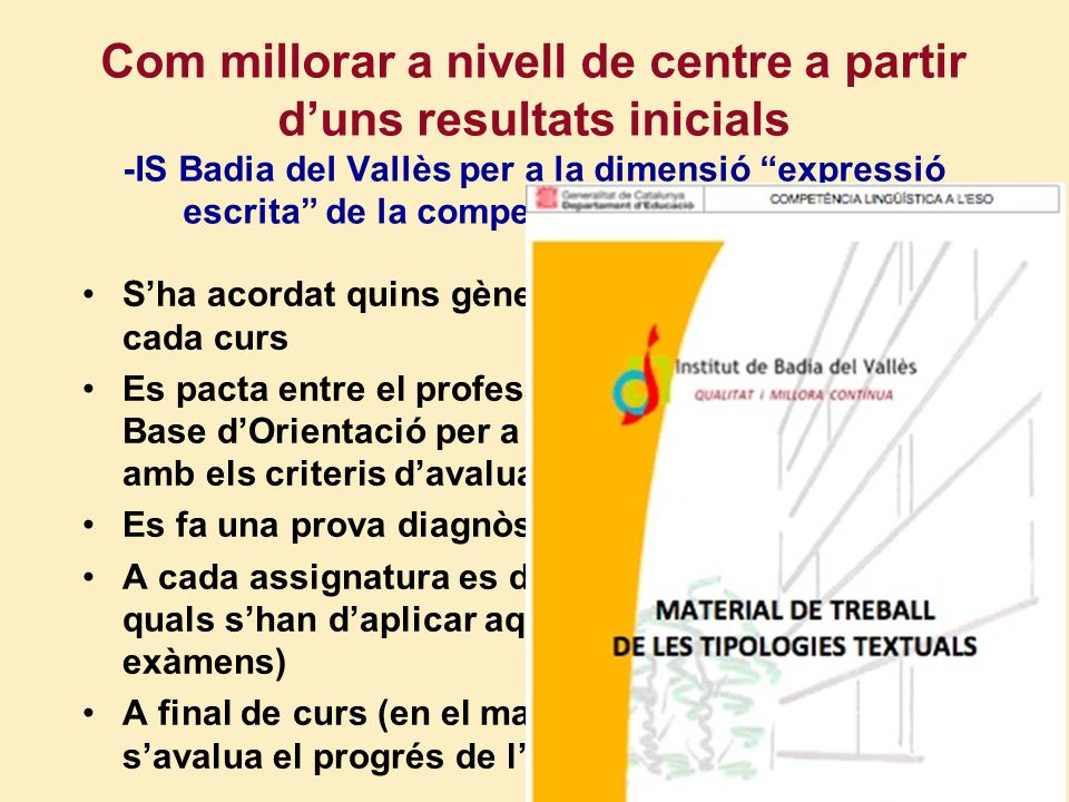 Com millorar a nivell de centre a partir d’uns resultats inicials -IS Badia del Vallès per a la dimensió expressió escrita de la competència comunicativa-