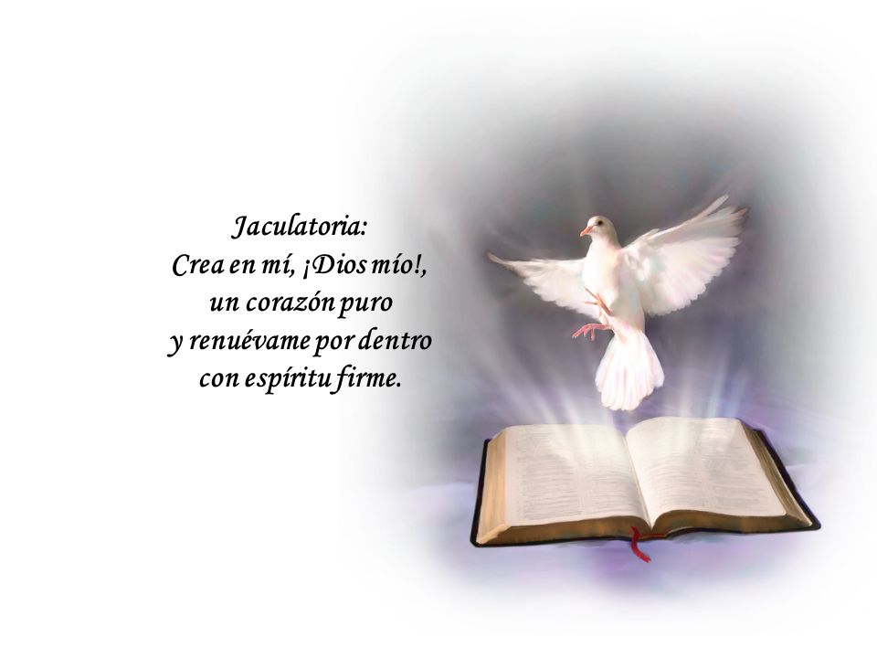 Jaculatoria: Crea en mí, ¡Dios mío!, un corazón puro y renuévame por dentro con espíritu firme.