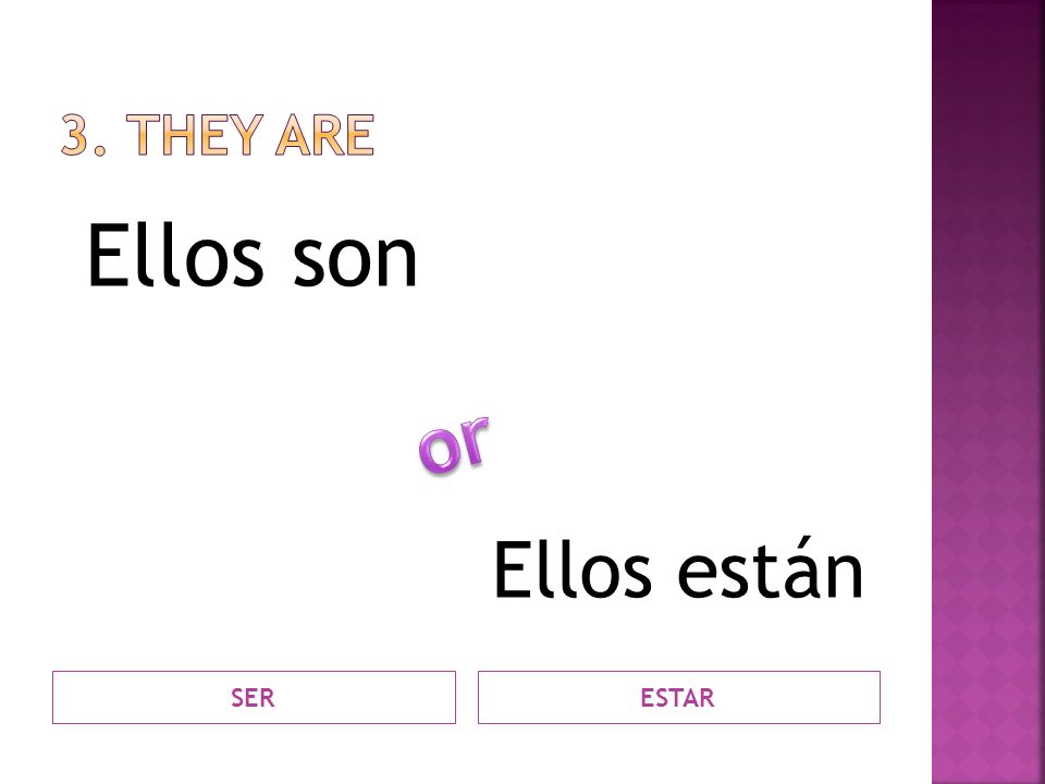 3. they Are Ellos son Ellos están or SER ESTAR