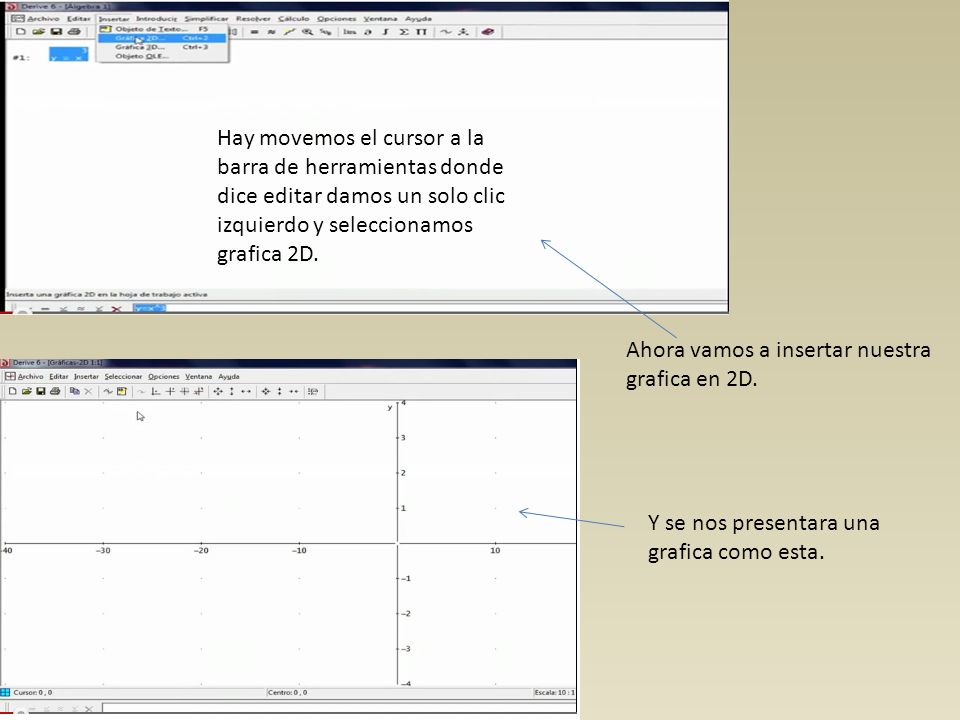 Hay movemos el cursor a la barra de herramientas donde dice editar damos un solo clic izquierdo y seleccionamos grafica 2D.