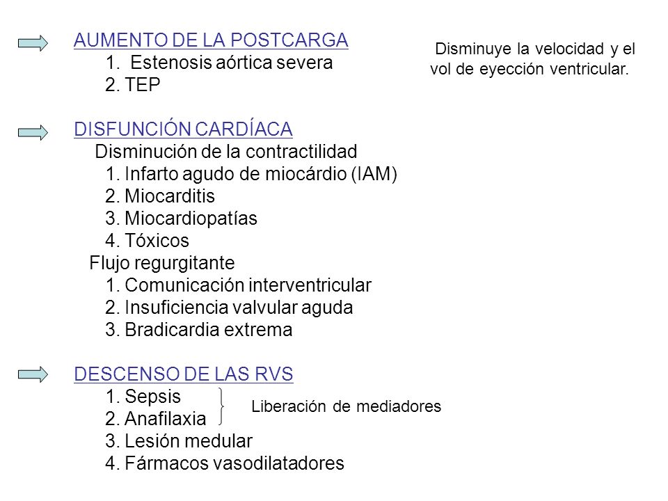 AUMENTO DE LA POSTCARGA 1. Estenosis aórtica severa 2. TEP