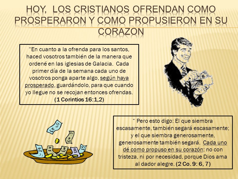 hOY, los cristianos ofrendan como prosperaron y como propusieron en su corazon