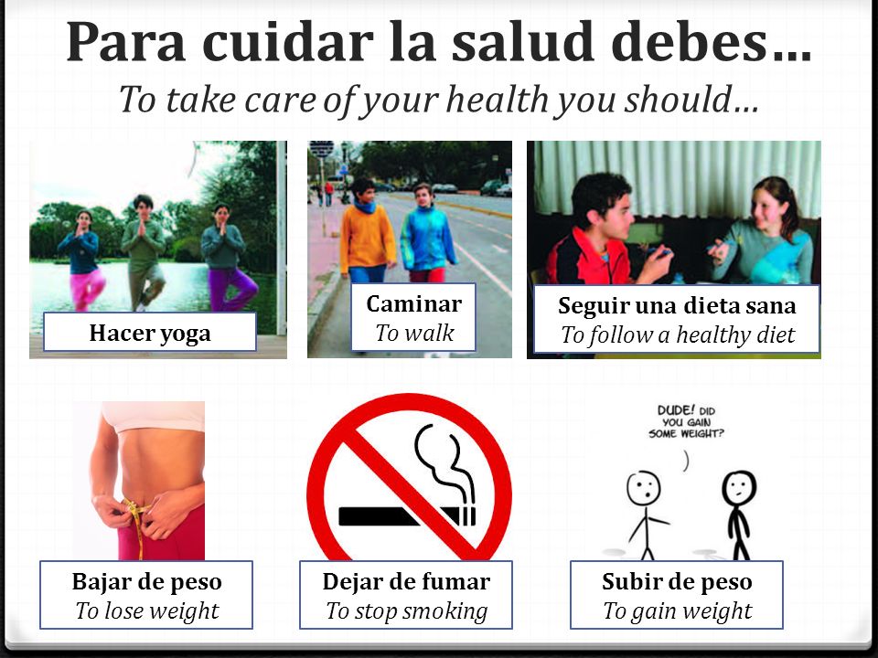 Para cuidar la salud debes… To take care of your health you should…