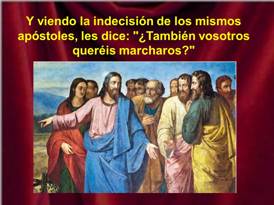Y viendo la indecisión de los mismos apóstoles, les dice: ¿También vosotros queréis marcharos