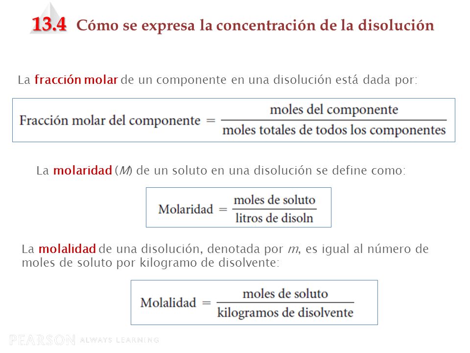 13.4 Cómo se expresa la concentración de la disolución