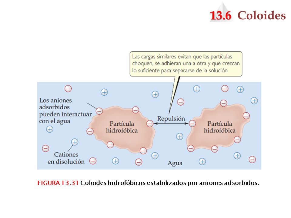 13.6 Coloides FIGURA Coloides hidrofóbicos estabilizados por aniones adsorbidos.