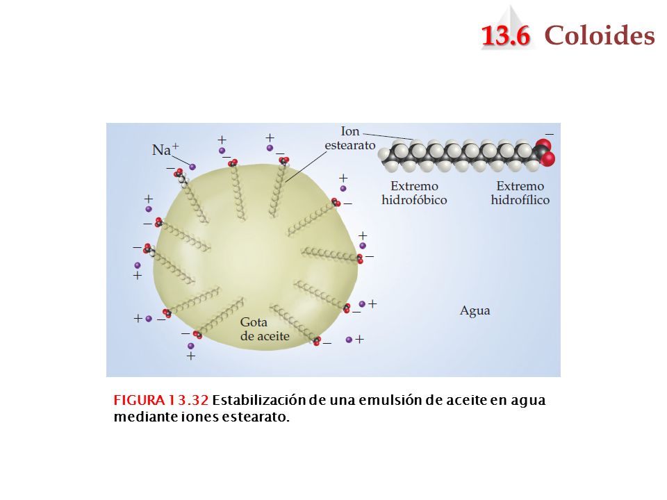 13.6 Coloides FIGURA Estabilización de una emulsión de aceite en agua mediante iones estearato.
