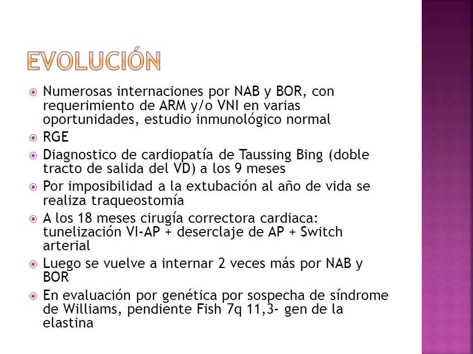 Evolución Numerosas internaciones por NAB y BOR, con requerimiento de ARM y/o VNI en varias oportunidades, estudio inmunológico normal.