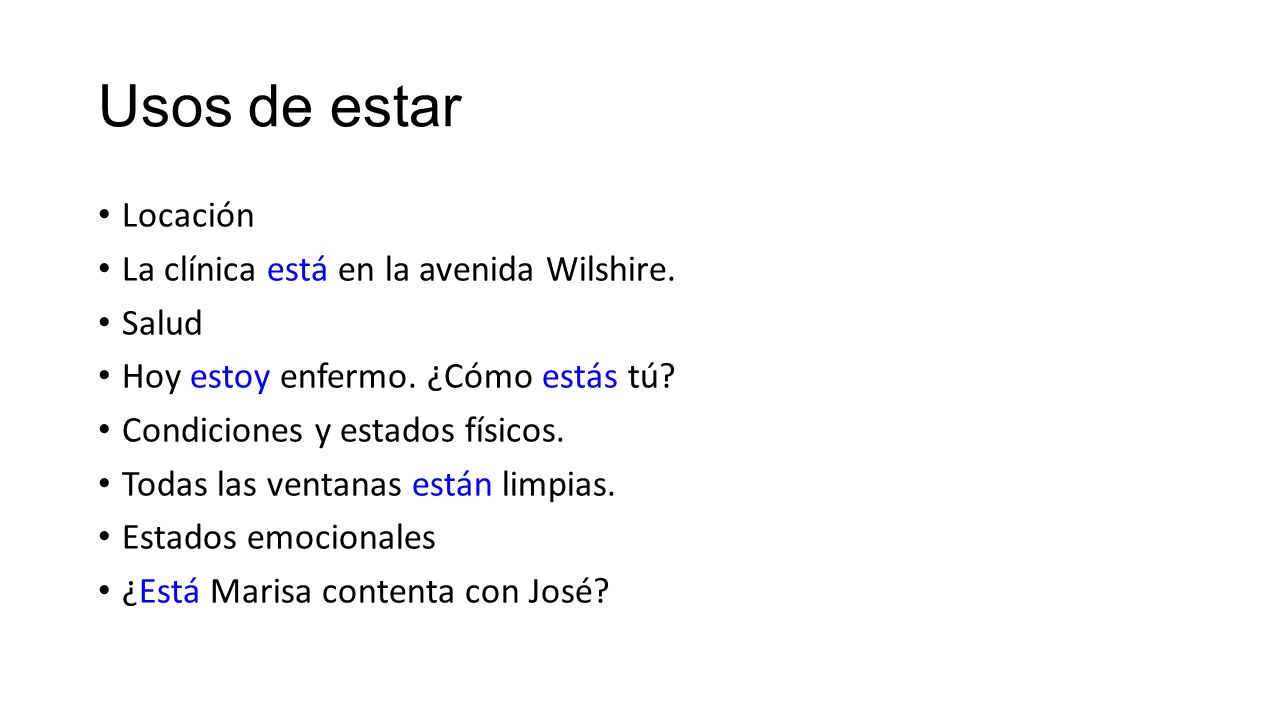 Usos de estar Locación La clínica está en la avenida Wilshire. Salud