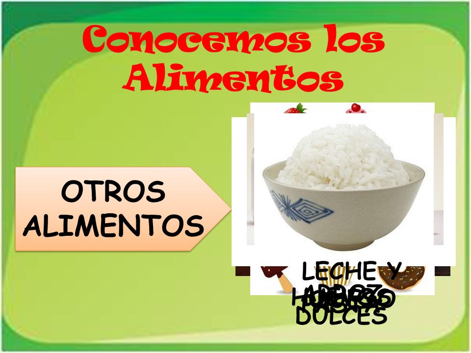 Conocemos los Alimentos OTROS ALIMENTOS LECHE Y QUESO ARROZ HUEVOS