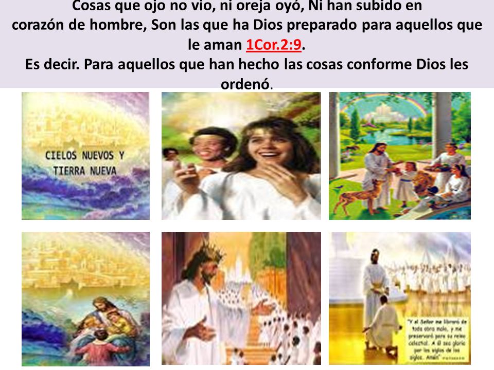 Cosas que ojo no vio, ni oreja oyó, Ni han subido en corazón de hombre, Son las que ha Dios preparado para aquellos que le aman 1Cor.2:9.