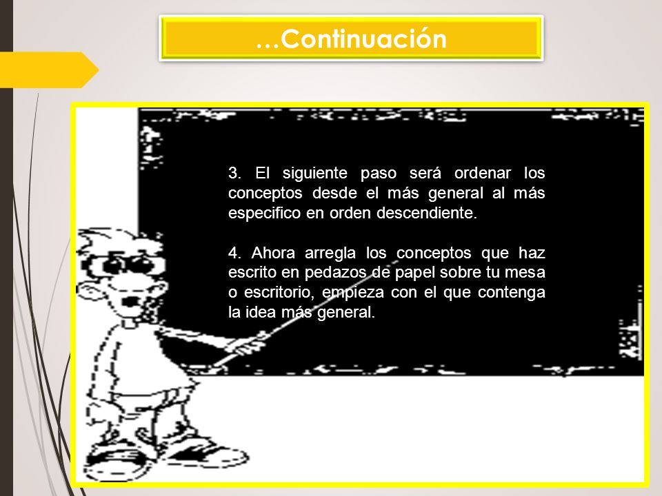 …Continuación 3. El siguiente paso será ordenar los conceptos desde el más general al más especifico en orden descendiente.