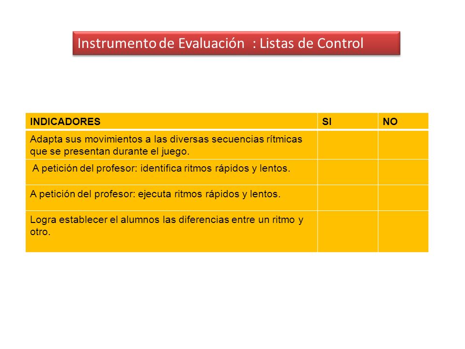 Instrumento de Evaluación : Listas de Control