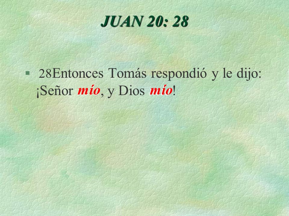 JUAN 20: 28 28Entonces Tomás respondió y le dijo: ¡Señor mío, y Dios mío! mío mío