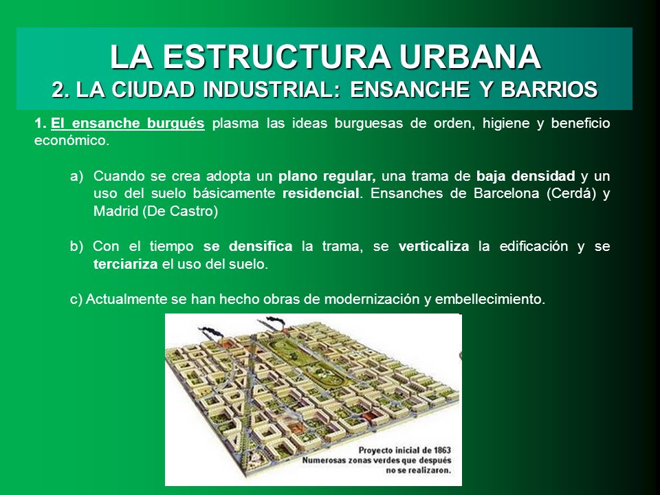 LA ESTRUCTURA URBANA 2. LA CIUDAD INDUSTRIAL: ENSANCHE Y BARRIOS