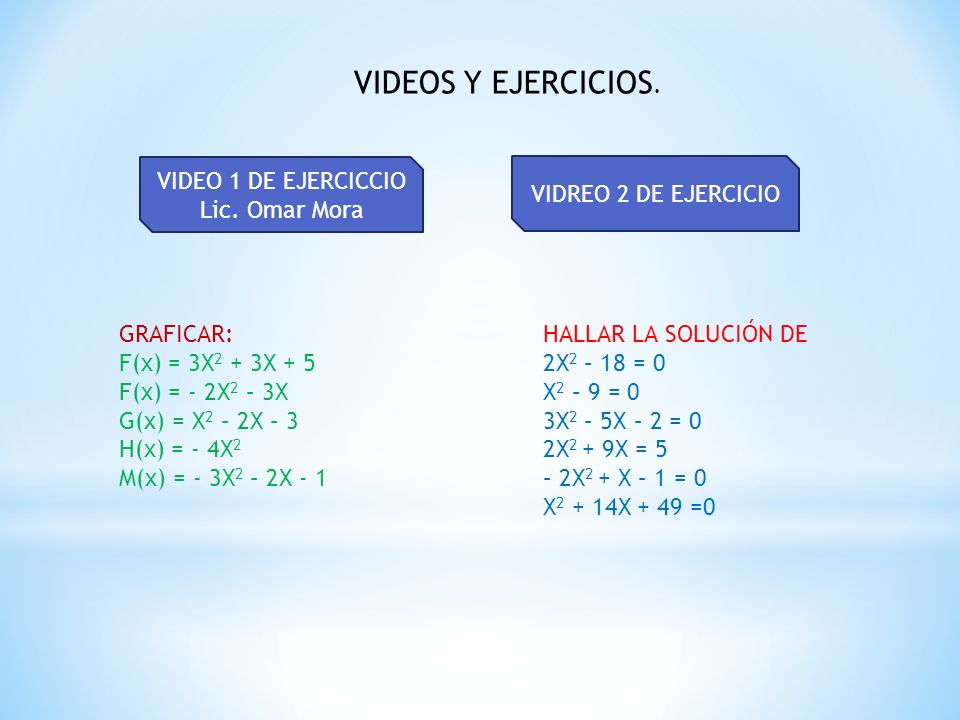 VIDEOS Y EJERCICIOS. VIDEO 1 DE EJERCICCIO Lic. Omar Mora