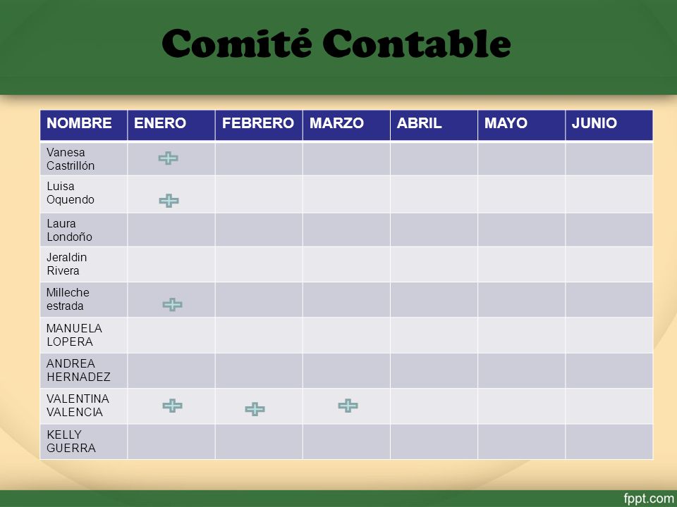 Comité Contable NOMBRE ENERO FEBRERO MARZO ABRIL MAYO JUNIO Vanesa