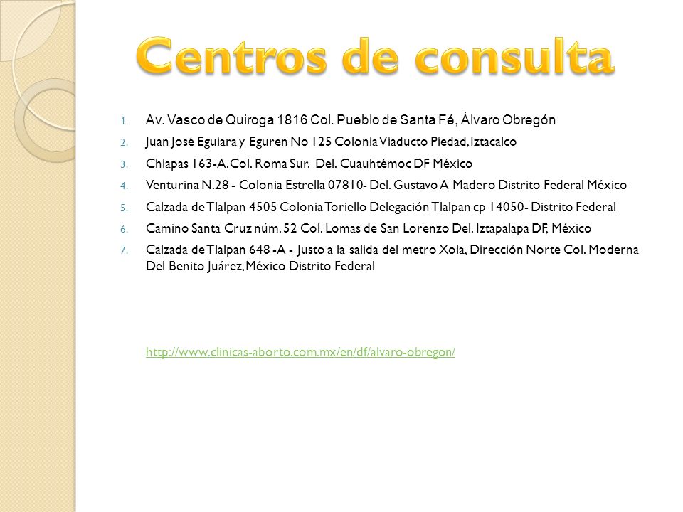 Centros de consulta Av. Vasco de Quiroga 1816 Col. Pueblo de Santa Fé, Álvaro Obregón.