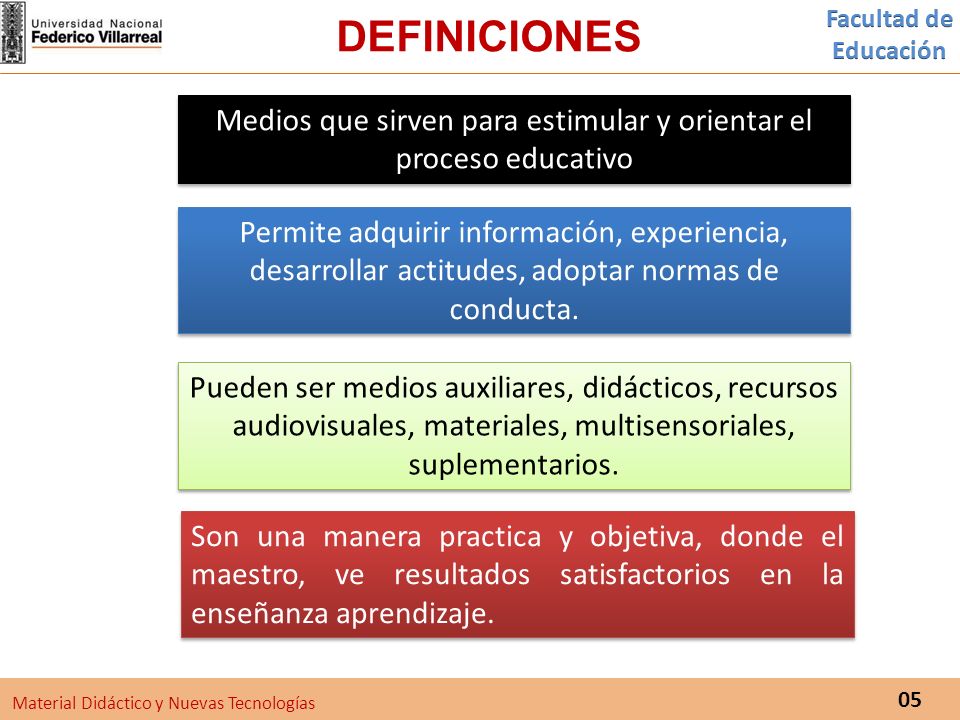 Facultad de Educación. DEFINICIONES. Medios que sirven para estimular y orientar el proceso educativo.